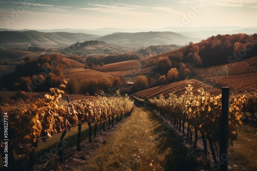 Autumn grape hills in South Styria s famous tourist spot Eckberg near Gamlitz  Austria. Scenic vineyards in Europe. Generative AI