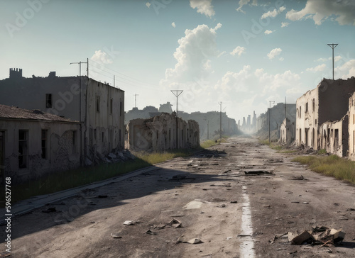 Destroyed city after the war. Generative AI