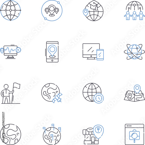 Geotagging line icons collection. Location, Mapping, Coordinate, GPS, Tagging, Navigation, Positioning vector and linear illustration. Geolocation,Address,Wayfinding outline signs set Generative AI