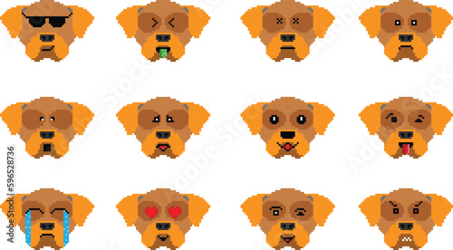 Fototapeta Naklejka Na Ścianę i Meble -  The Dog Pixel Emoji emoticon collection