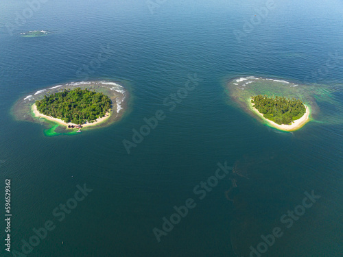 Aerial view of islands with beautiful beach. Pulau Dua. Sumatra, Indonesia.