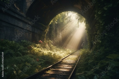 Sunlight at tunnel's end symbolizes hope. Generative AI