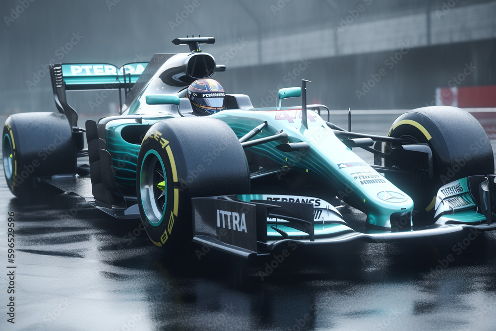 Mercedes AMG Petronas F1 car in action, Generative AI	
