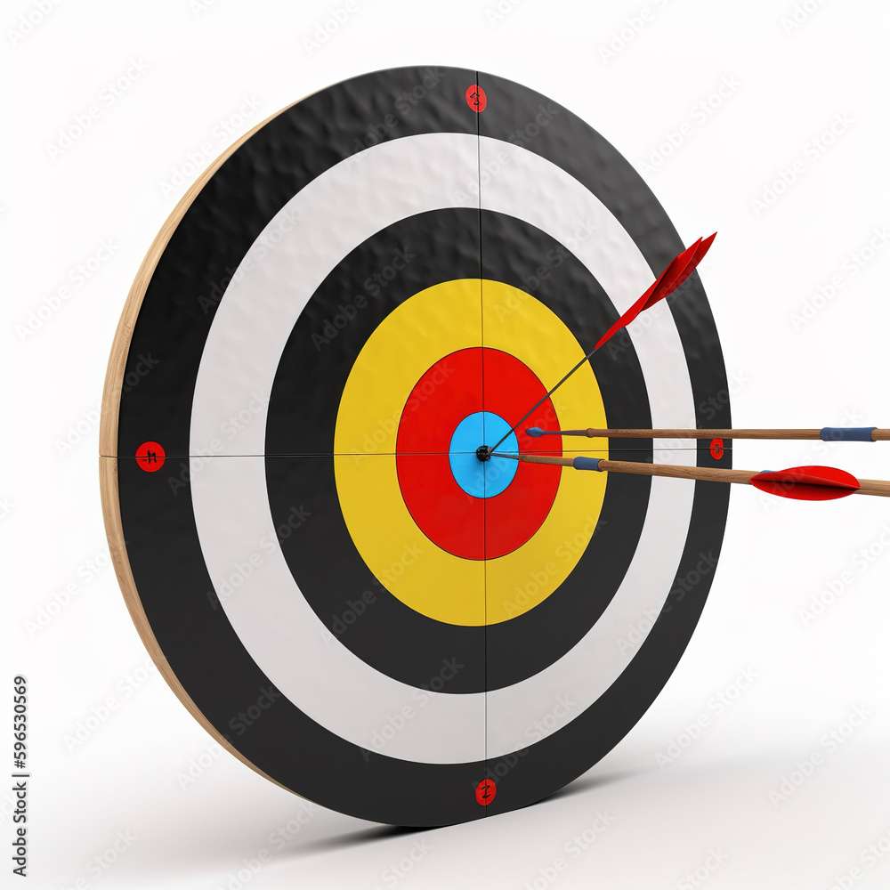 The dart center of the red dart arrow with a close -up lens, the metaphor of the successful goals, the concept of winners, The dart center of the red dart arrow with a close -up lens, the metaphor of the successful goals, the concept of winners,