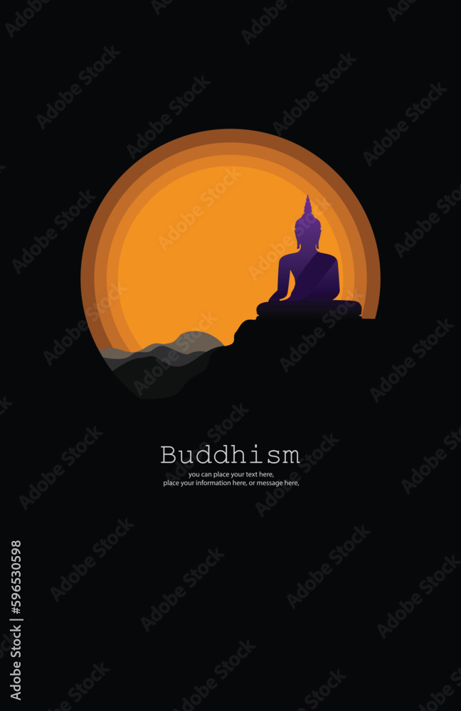 Silhouette of Buddha sitting vector background - Magha puja day, Vesak day banner, important buddhism days Thailand culture