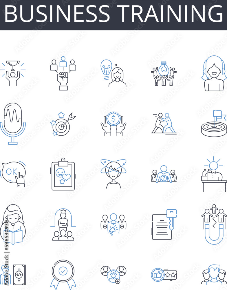 Business training line icons collection. Management coaching, Career development, Professional education, Executive training, Workforce instruction, Corporate mentoring, Skill Generative AI