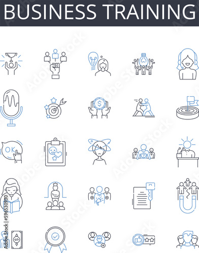 Business training line icons collection. Management coaching, Career development, Professional education, Executive training, Workforce instruction, Corporate mentoring, Skill Generative AI