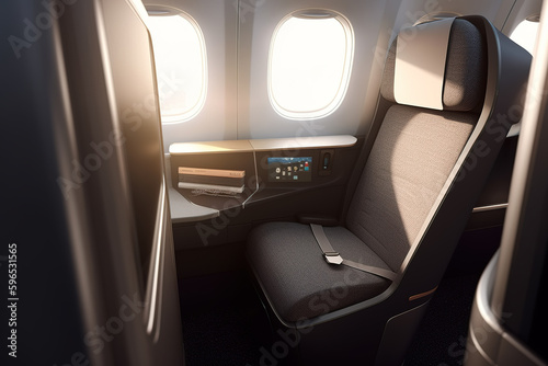 Luxury passenger aircraft business class inside scene