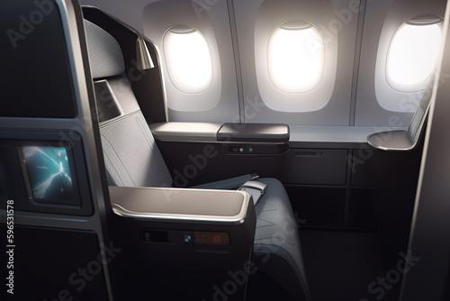 Luxury passenger aircraft business class inside scene