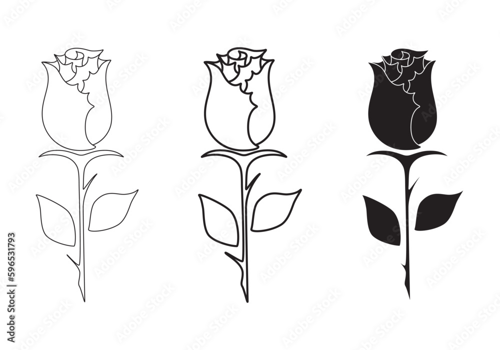 Rose flower icon isolated on white background. Thin line, thick line ...