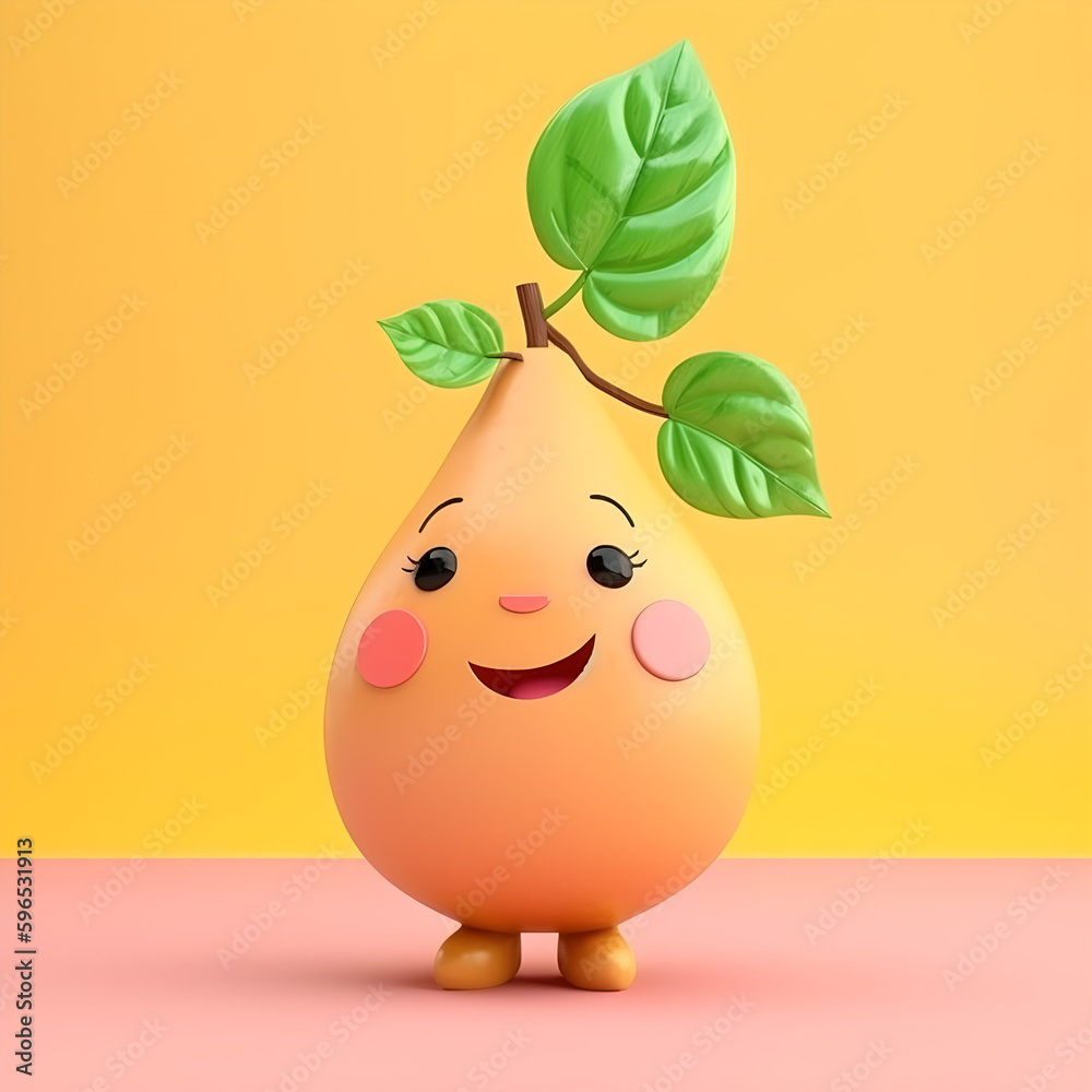Fototapeta premium Cute smiling pear, cartoon style. Generative AI
