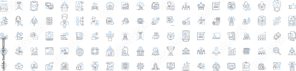 Economic analysis line icons collection. Prediction, Modeling, Prosperity, Resources, Trends, Market, Growth vector and linear illustration. Inflation,Recession,Demand outline signs set Generative AI