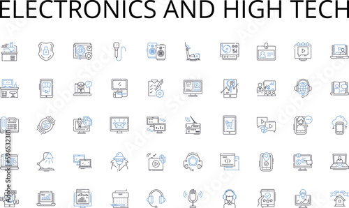 Electronics and high tech line icons collection. Revenue, Budget, Investment, Taxation, Capital, Accounts, Expenditure vector and linear illustration. Treasury,Portfolio,Audit outline Generative AI