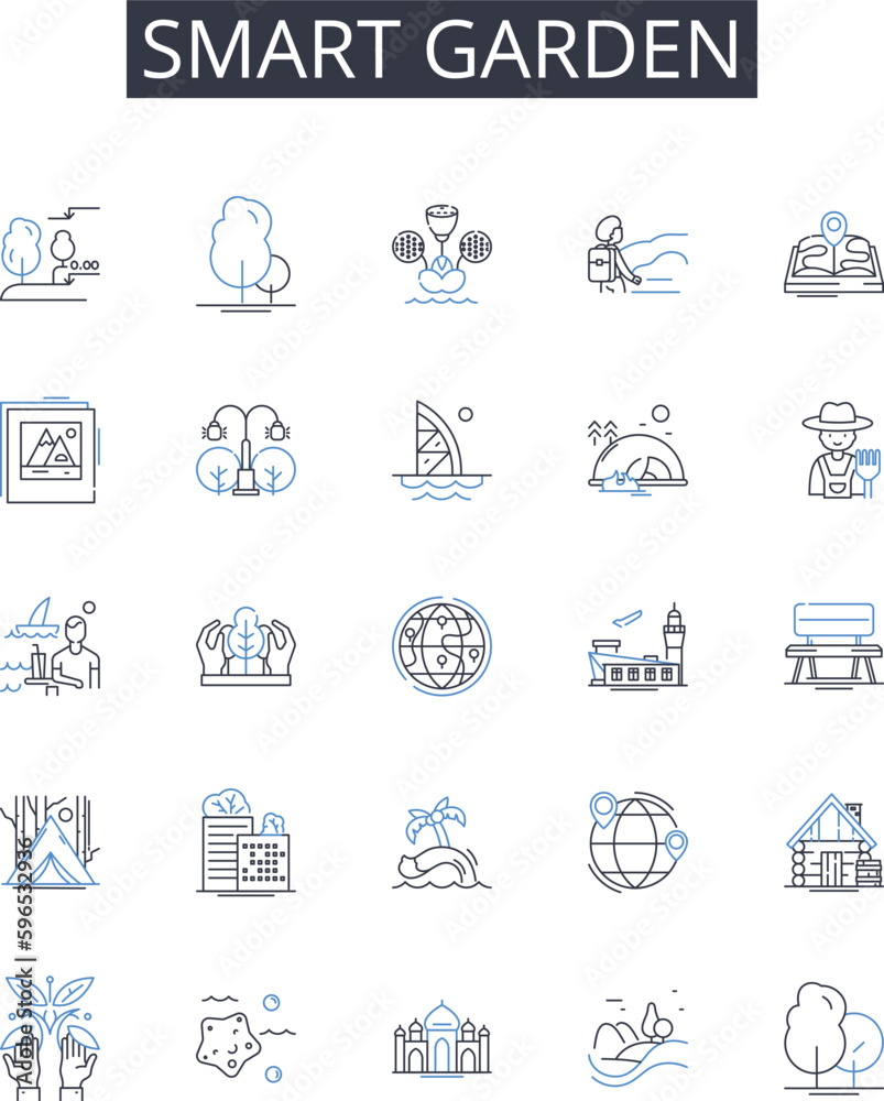 Fototapeta premium Smart garden line icons collection. Intelligent garden, Tech-savvy garden, Automated garden, Innovative garden, Eco-friendly garden, Sustainable garden, High-tech garden vector and Generative AI