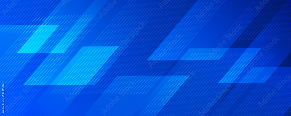 3D blue geometric abstract background overlap layer on dark space with diagonal lines decoration. Modern graphic design element striped style for banner, flyer, card, brochure cover, or landing page