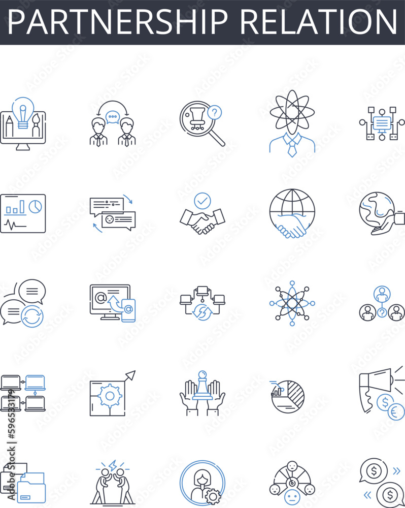 Partnership relation line icons collection. Love affair, Mutual respect, Working together, Companionship bond, Friendship connection, Collaborative effort, Alliance bond vector and Generative AI
