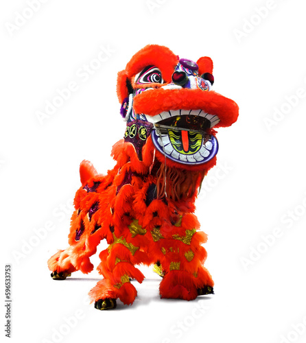 Chinese New Year red lion dance celebration 