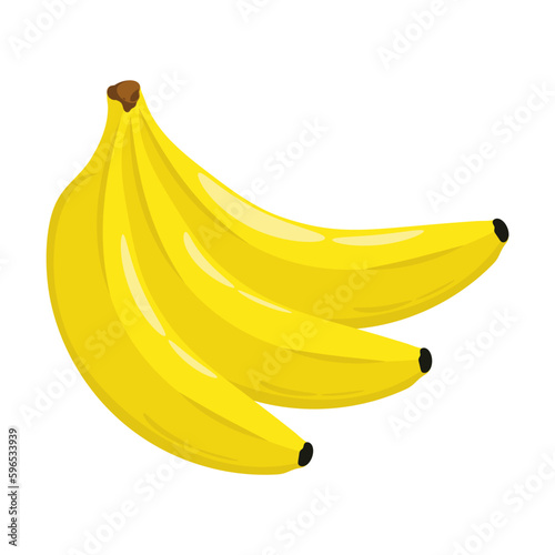 Ripe yellow bananas fruits in bunch. Harvesting tropical fruits. Healthy fruits set in cartoon style isolated on white background