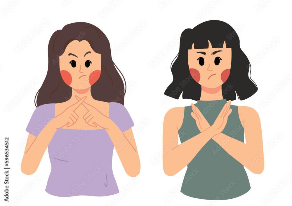 Girl showing no hand gestures set illustrations
Girl showing no hand gestures set illustrations