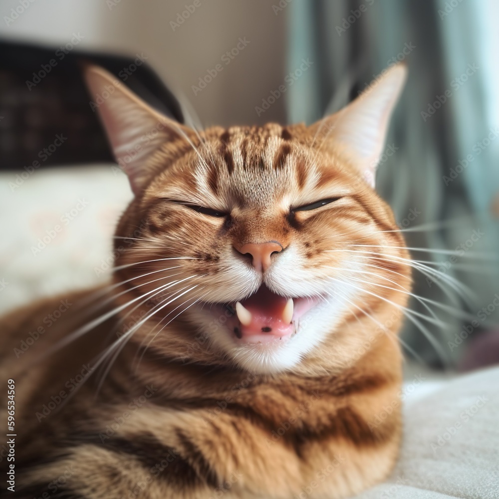 close up of a cat, smiling cat, generative AI close up of a cat, smiling cat, generative AI