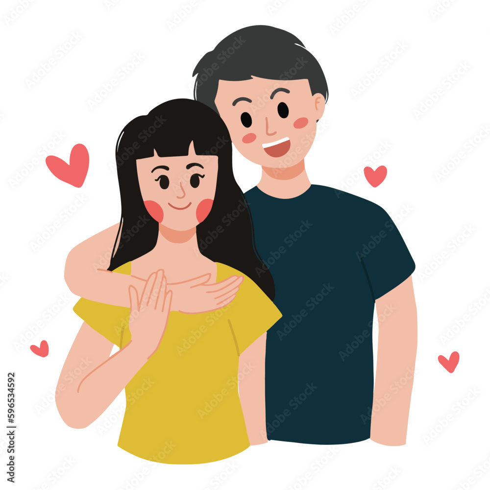 Fototapeta premium sweet happy couple boy and girl showing love illustration