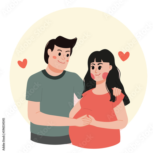 Couple Expecting Baby. Happy Pregnancy Women Pregnant Maternity Illustration