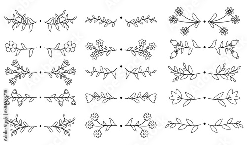 Floral hand drawn border. Wedding card design element.