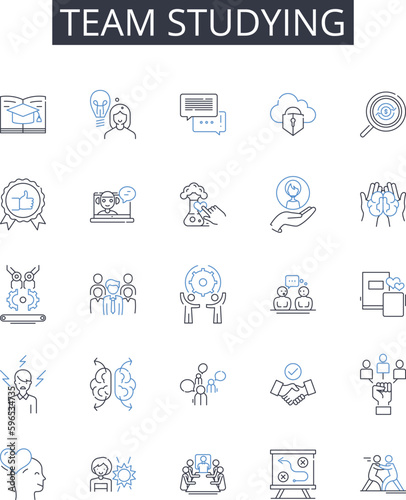Team studying line icons collection. Bonds, Credit, Default, Interest, Yield, Securities, My vector and linear illustration. Trading,Investment,Risk outline signs set Generative AI