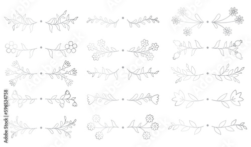 Floral hand drawn border. Wedding card design element.