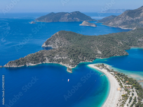 Fototapeta Naklejka Na Ścianę i Meble -  Summer Season in the Fethiye Beach and Butterfly Valley Drone Photo, Oludeniz Fethiye, Mugla Turkiye
