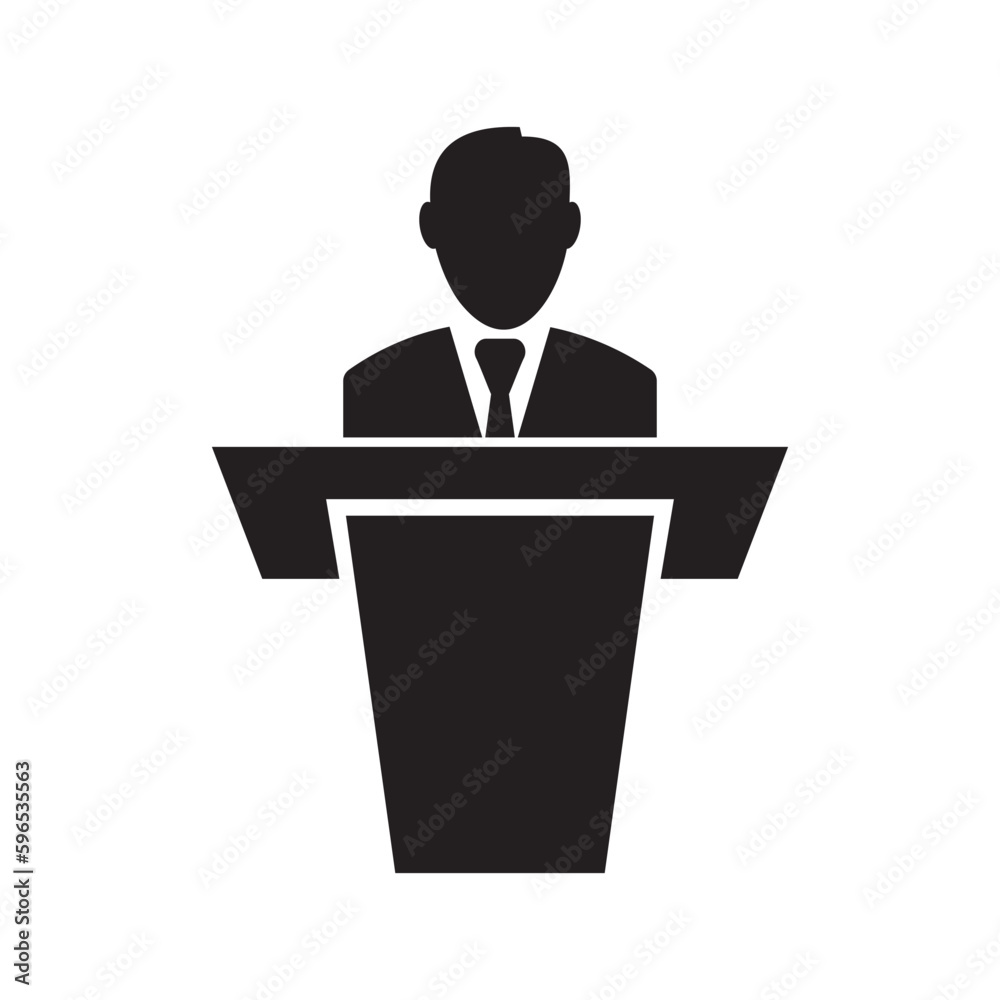 Businessman behind podium icon symbol Businessman behind podium icon symbol