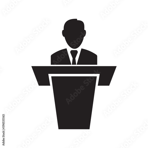 Businessman behind podium icon symbol