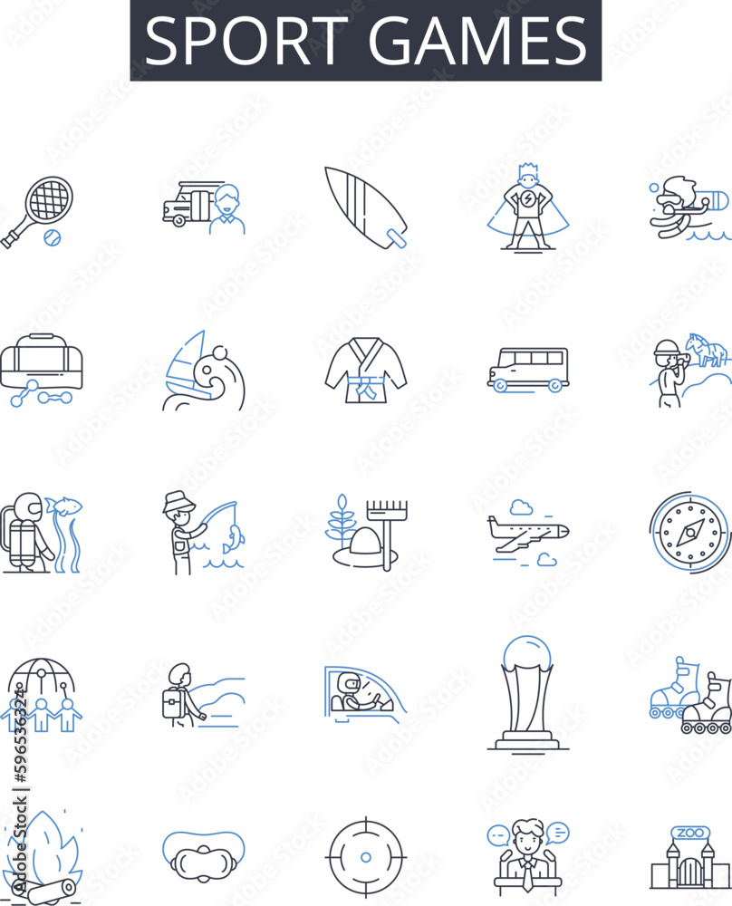 Naklejka premium Sport games line icons collection. Athletic contests, Athletic events, Competitive activities, Physical competitions, Physical contests, Playoffs, Sporting events vector and linear Generative AI