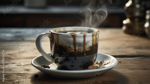cup of coffee on table. smoke. Generative AI