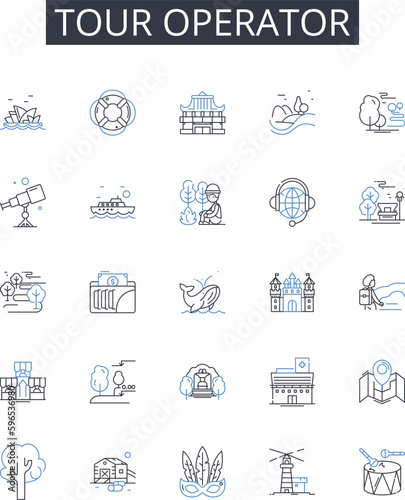 Tour operator line icons collection. Streamlined, Minimalist, Futuristic, Sleek, Contemporary, Innovative, Geometric vector and linear illustration. Industrial,Metallic,Angular outline Generative AI