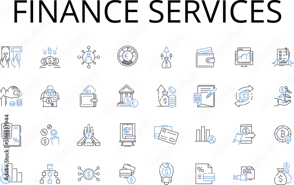 Finance services line icons collection. Banking, Investment, Accounting, Wealth management, Asset management, Financial planning, Insurance vector and linear illustration. Tax Generative AI Finance services line icons collection. Banking, Investment, Accounting, Wealth management, Asset management, Financial planning, Insurance vector and linear illustration. Tax Generative AI