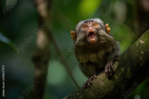 Cebuella pygmaea, or the pygmy marmoset, sticking its tongue out, generative AI © Kien