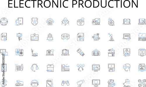 Electronic production line icons collection. Learning, Development, Education, Training, Workshop, Convention, Conference vector and linear illustration. Discussion,Keynote,Speaker Generative AI