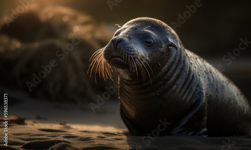 photo of elephant seal in its natural habitat. Generative AI