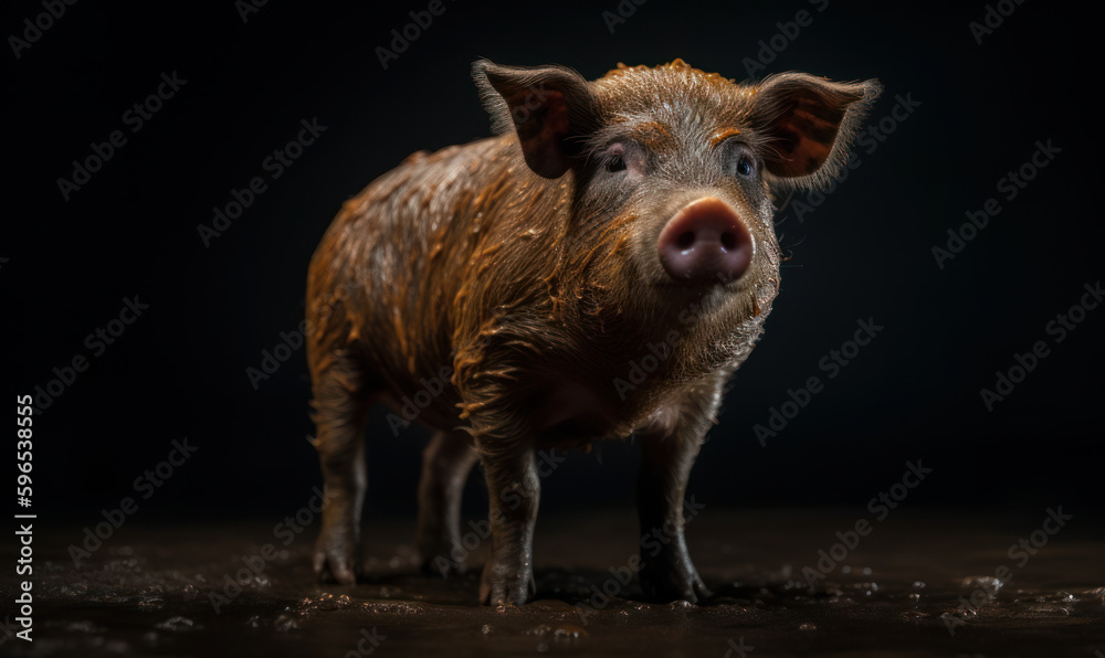 Fototapeta premium photo of Duroc-Jersey on black background. Generative AI
