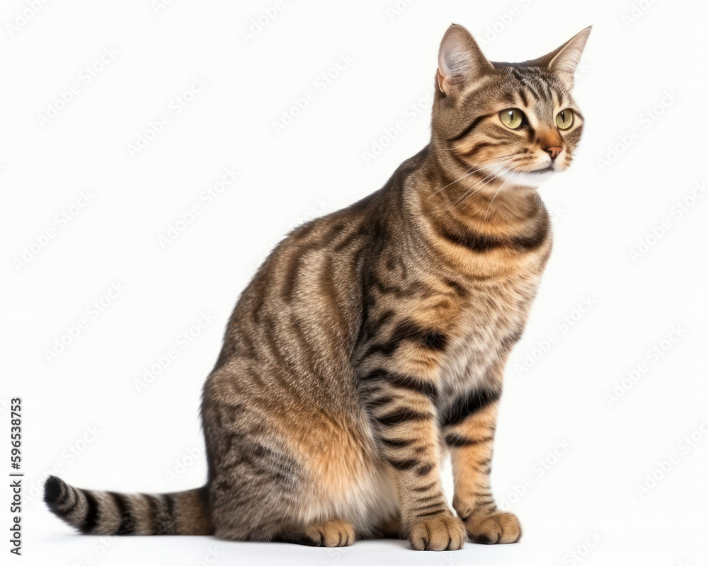 Fototapeta premium photo of domestic shorthair isolated on white background. Generative AI