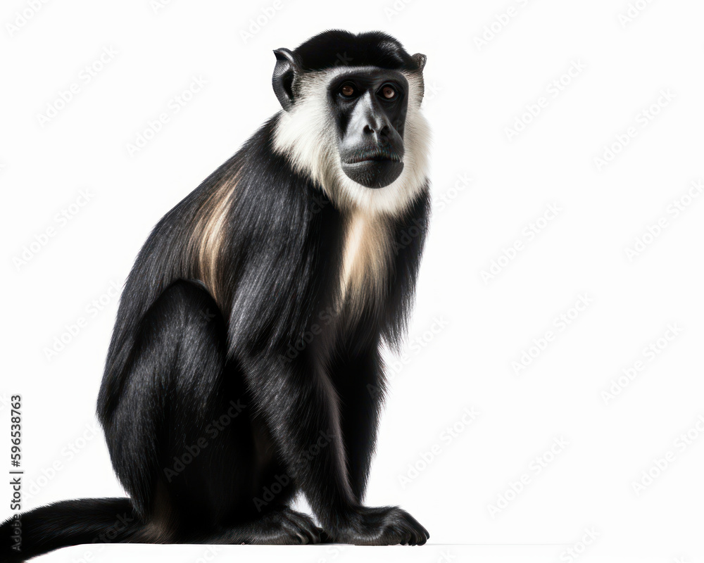 Fototapeta premium photo of diana monkey isolated on white background. Generative AI