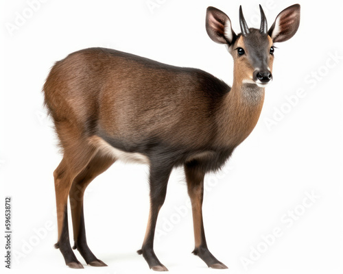 photo of duiker, know as forest-dwelling antelope  isolated on white background. Generative AI photo