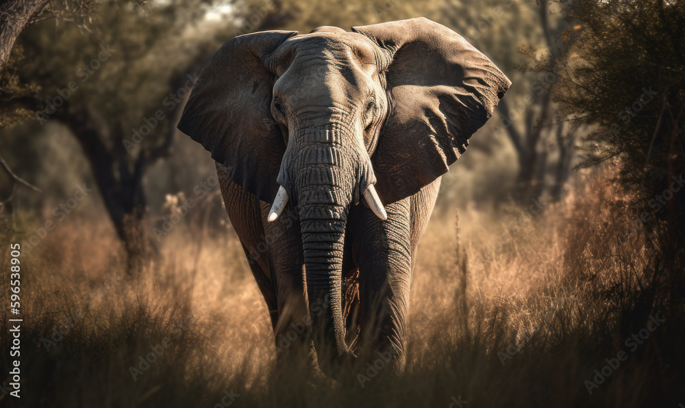 close up photo of elephant in its natural habitat. Generative AI