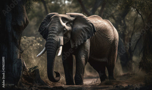 photo of elephant in its natural habitat. Generative AI