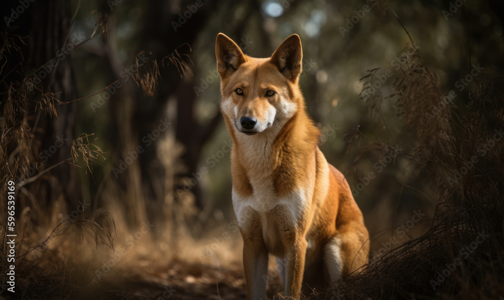 photo of dingo, also called warrigal in its natural habitat. Generative AI