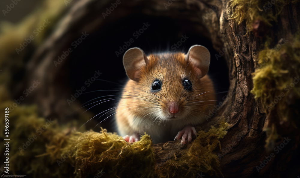 Dormouse Adventure: Discovering the Magic Within. Photo of dormouse, captured in vivid detail as it explores the cozy nooks and crannies of a moss-covered tree trunk. Generative AI Dormouse Adventure: Discovering the Magic Within. Photo of dormouse, captured in vivid detail as it explores the cozy nooks and crannies of a moss-covered tree trunk. Generative AI