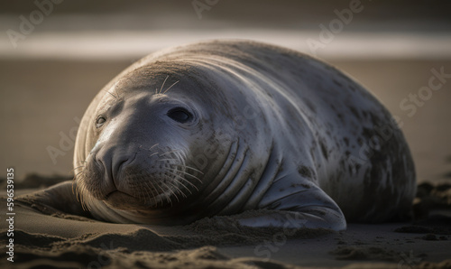 photo of elephant seal in its natural habitat. Generative AI