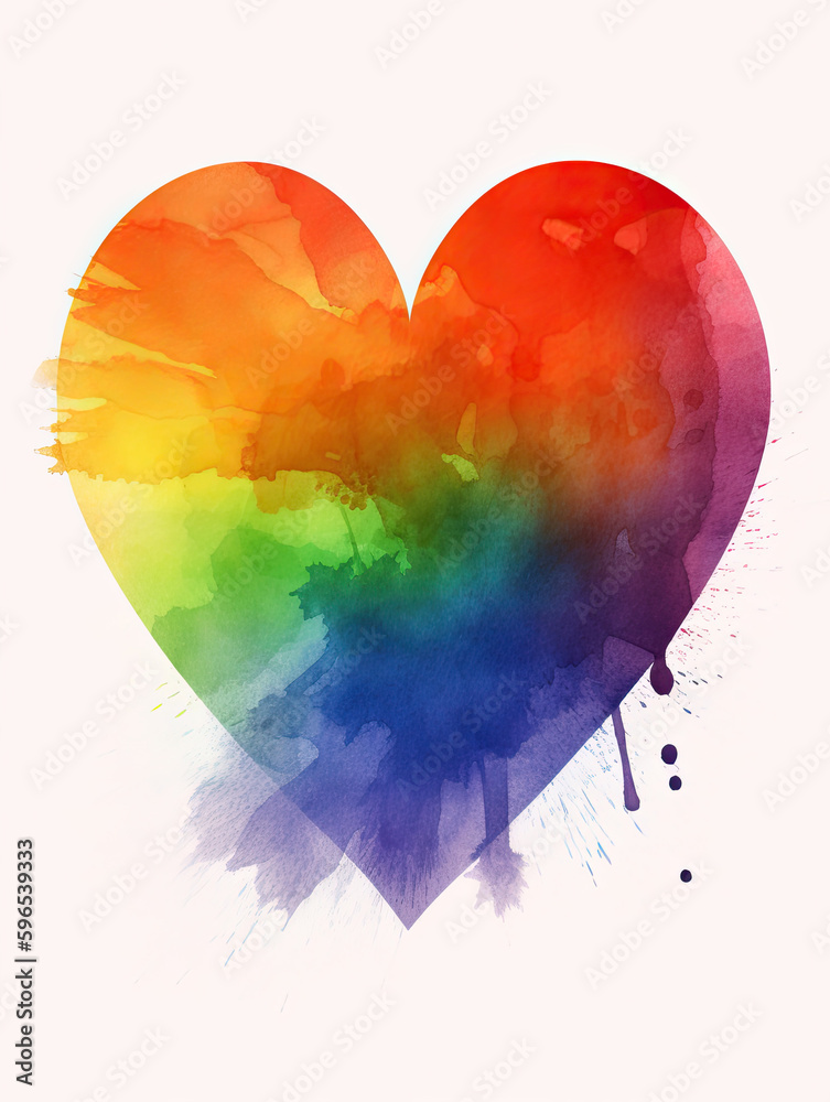 Rainbow heart, watercolor, paint, illustration, love, togetherness. Generative AI