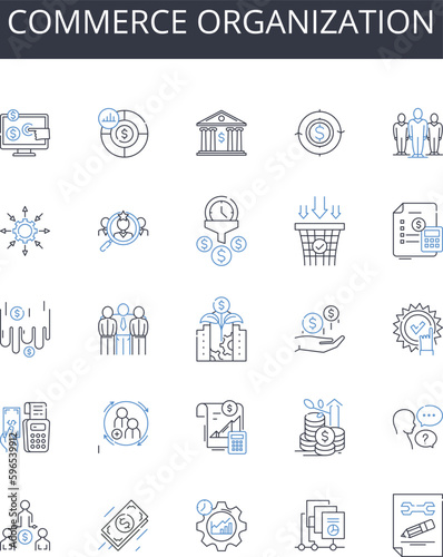 Commerce organization line icons collection. Business entity, Trading company, Financial institution, Merchandise corporation, Market establishment, Commercial enterprise, Sales outlet Generative AI